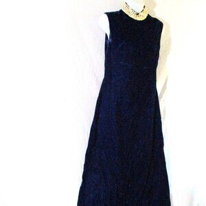 Vintage FRANKLIN SIMON NEW YORK Velvet Maxi Dress BLUE Lace S  Retro
